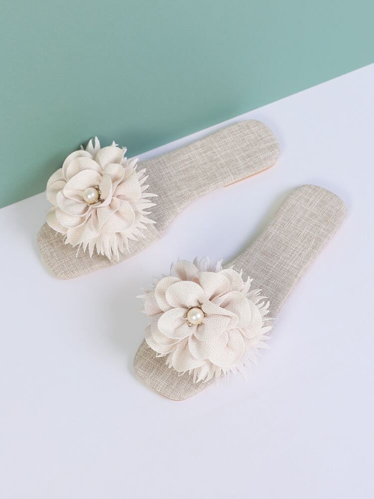 Faux Pearl & Flower Decor Slide Sandals | SHEIN