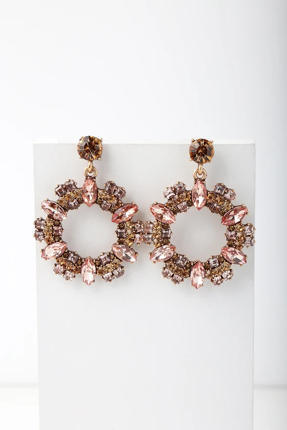 Finer Blings in Life Gold and Pink Rhinestone Earrings | Lulus (US)