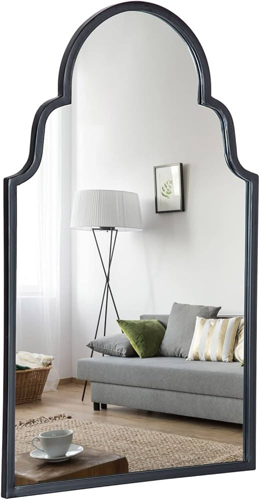 VVK Arched Wall Mirror in Modern Black with Decor Metal Frame, 39" Accent Mirror, Wall Mounted Mi... | Amazon (US)