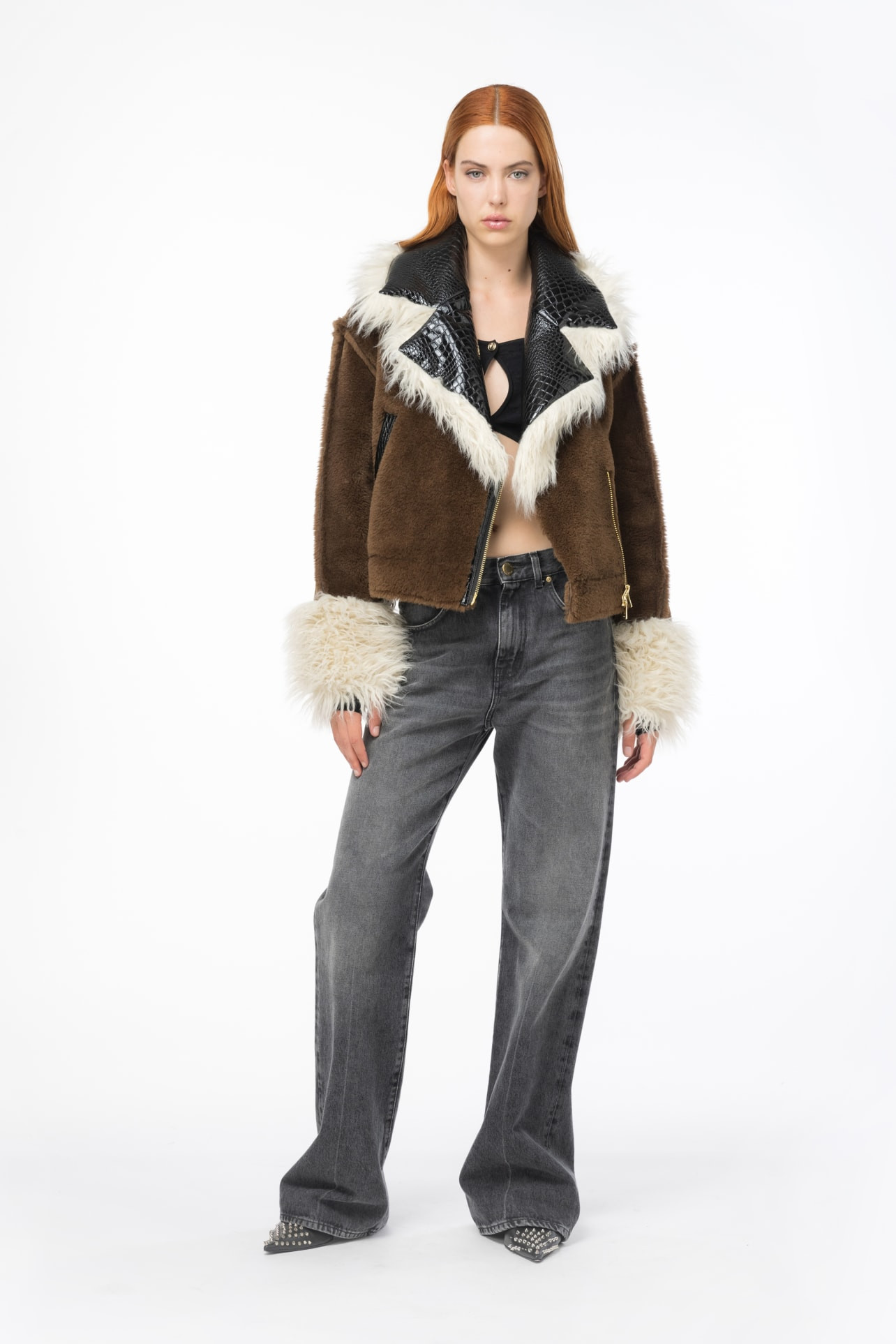 SHORT SHEEPSKIN-EFFECT PEA COAT WITH PATCH | PINKO (Global)