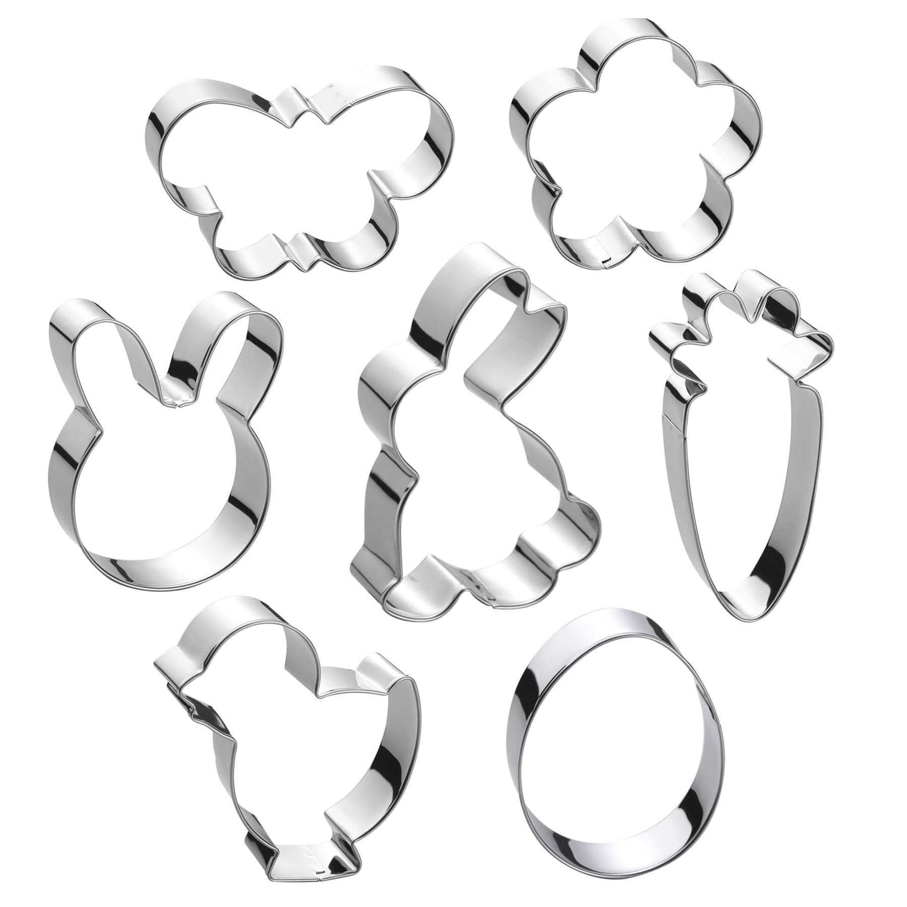 Easter Cookie Cutter Set - 7 piece - Egg, Carrot, Bunny, Flower, Chick, Bunny Face and Butterfly | Amazon (US)