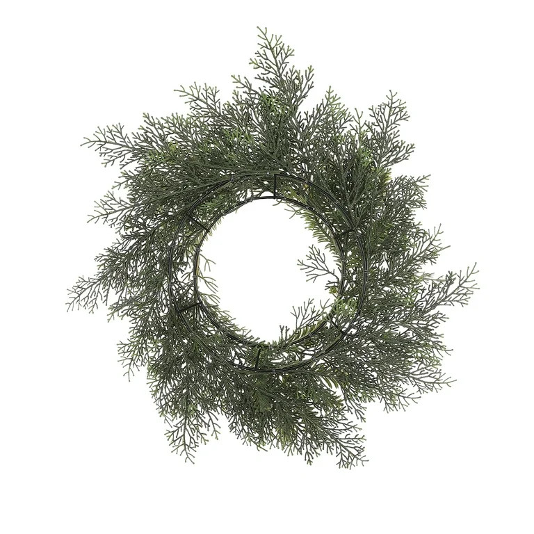 Mainstays 18 inch Artificial Green Pine Round Wreath, for Door or Wall, Metal Base | Walmart (US)