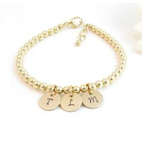 Gold Beaded Bracelet with Initial Charms, Mom Jewelry Children's Initials, Personalized Balls & Letters, Granchildren's Initials | Etsy (US)