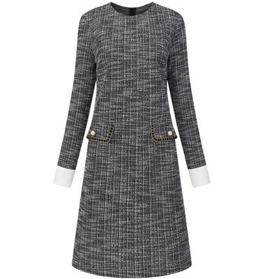 INSPIRE CHIC Women's Tweed Round Neck Formal Work Long Sleeve Sheath Dresses Black Medium | Target