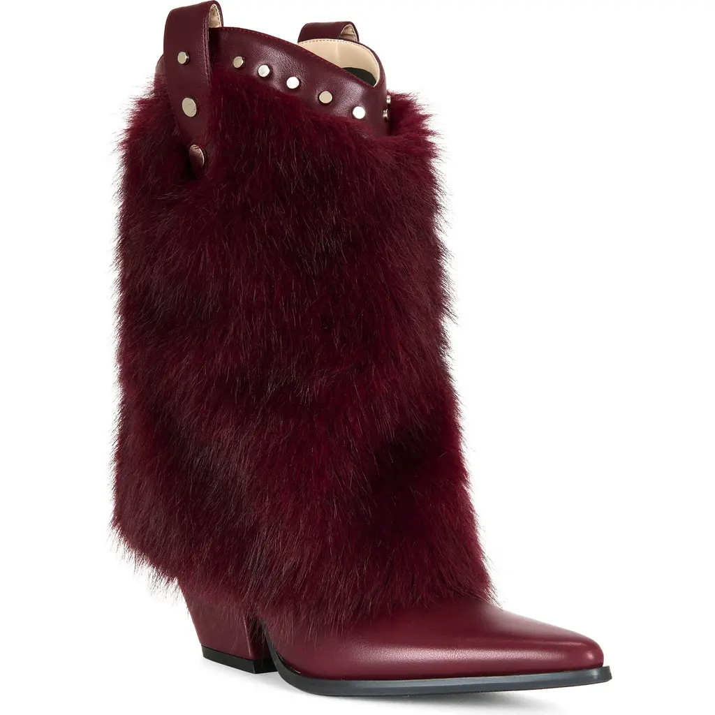 AZALEA WANG Violetta Faux Fur Western Bootie in Burgundy at Nordstrom, Size 7.5 | Nordstrom