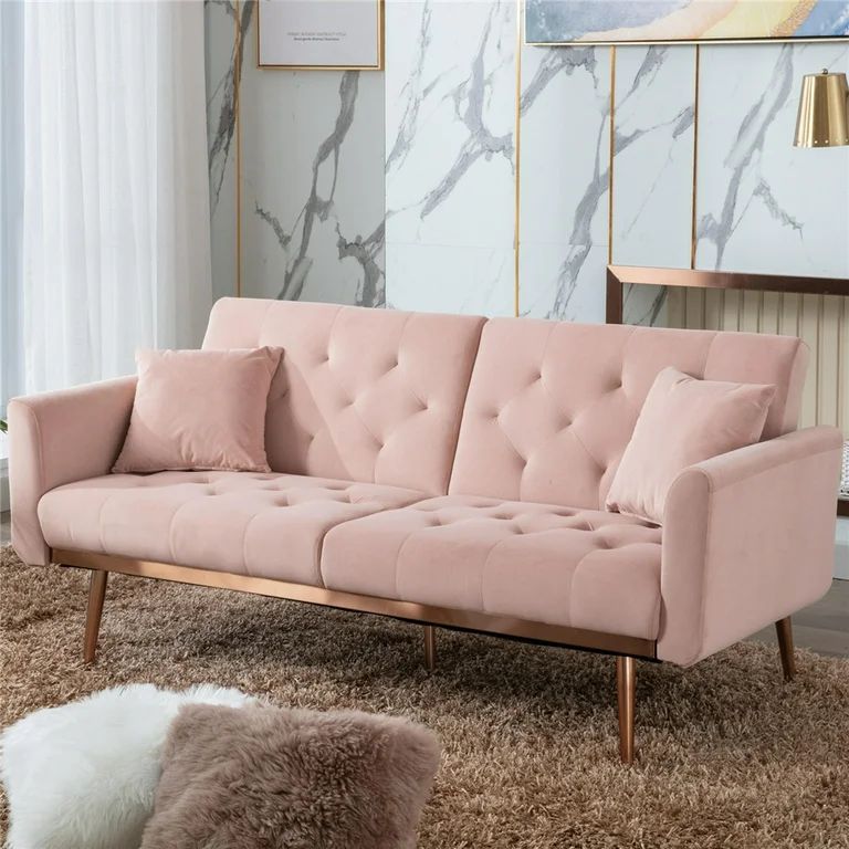 Futon Couch Bed, SEGMART Modern Fabric Sofa Sleeper Bed with Armrest, Pink Convertible Futon Sofa... | Walmart (US)