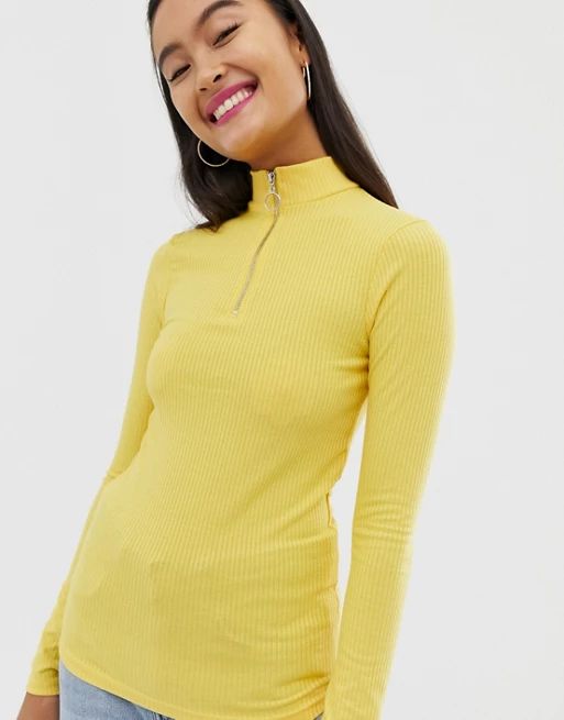 New Look zip up high neck top in yellow | ASOS US