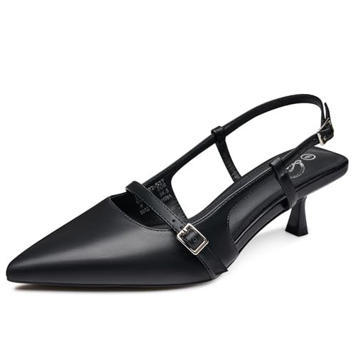 Trary Slingback Kitten Heels for Women,Pointed Toe Closed Toe Pumps,Sexy Black Shoes Women for Wedding,Size 7.5 | Amazon (US)