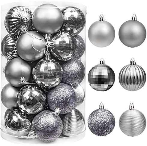 Brizled Gray Christmas Balls, 34pcs 2.36" Christmas Tree Ornaments, Plastic Christmas Balls Decorati | Amazon (US)
