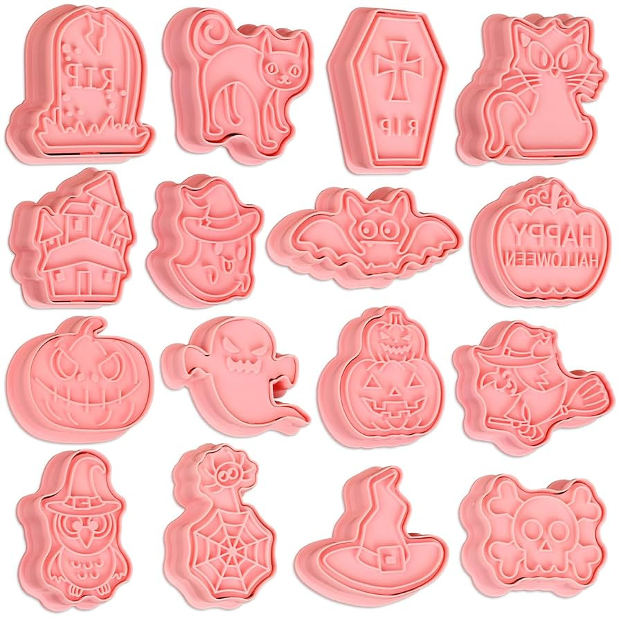 16 Pcs Halloween Cookie Cutters, 3D Cookie Cutter with Plunger Stamp, Halloween Cookie Molds -Gho... | Amazon (US)