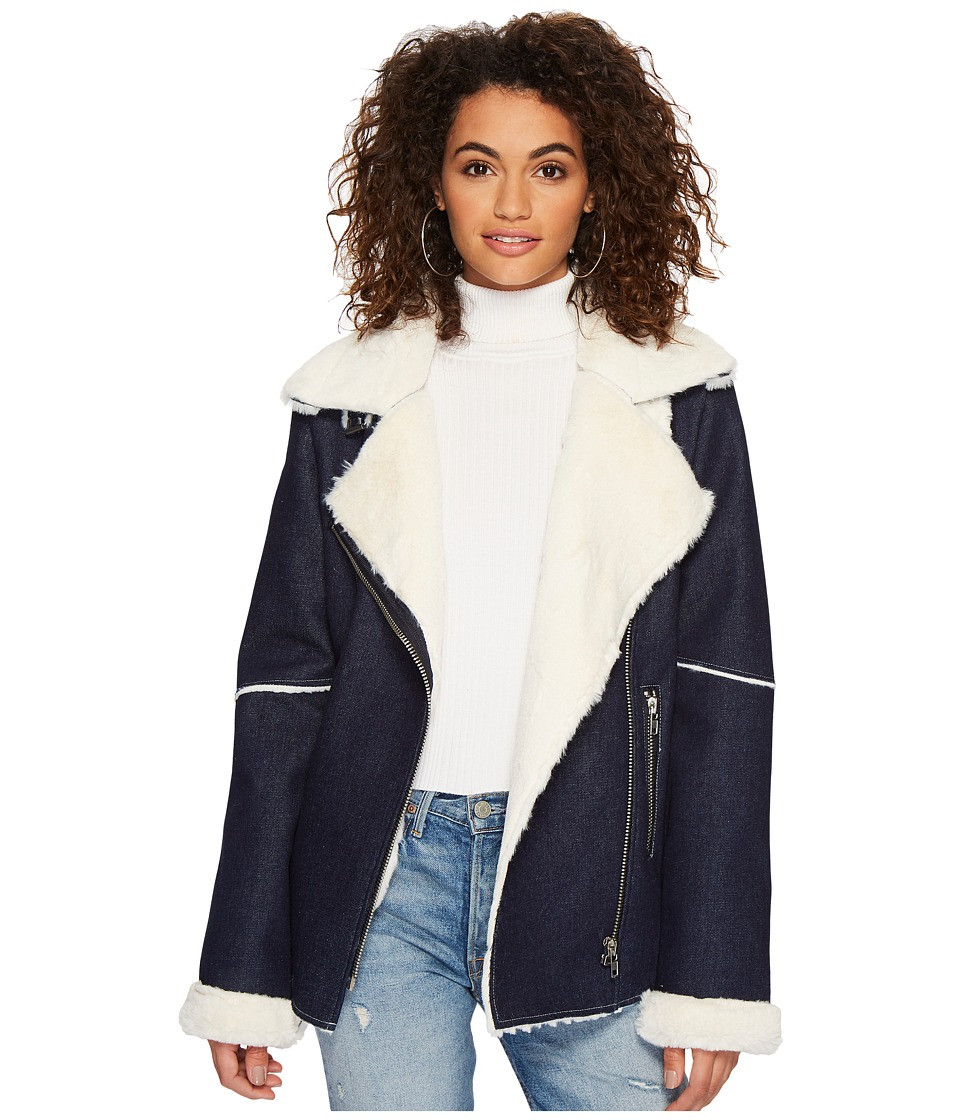 J.O.A. - Denim Shearling Jacket (Denim Blue) Women's Coat | Zappos