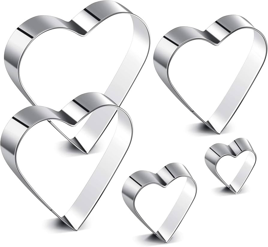 5 Pieces Heart Shape Cookie Cutter Set Valentine Cookie Cutter Stainless Steel Heart Cutter Valen... | Amazon (US)