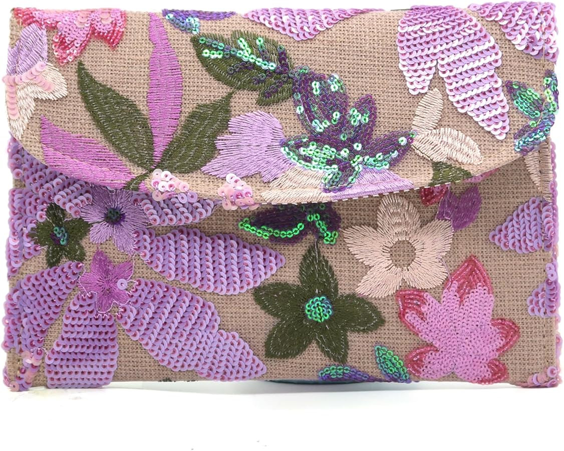 Embroidery Sequin Floral Evening Clutch Bags Beaded Evening Bag Party Wedding Purse for Formal | Amazon (US)