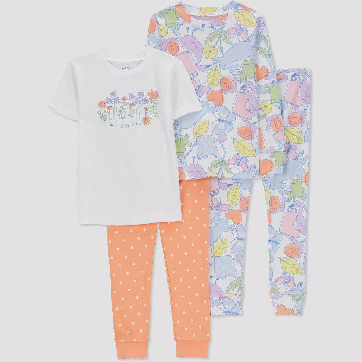 Carter's Just One You® Toddler Girls' Polka Dots & Floral Printed Pajama Set - Orange/Blue/White | Target