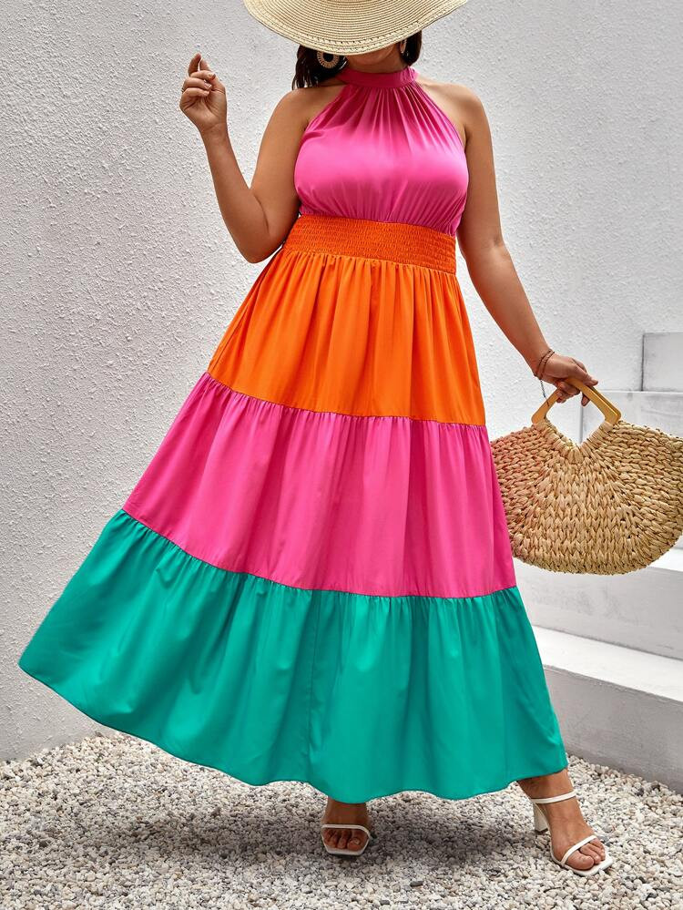 Plus Cut And Sew Shirred Panel Dress | SHEIN