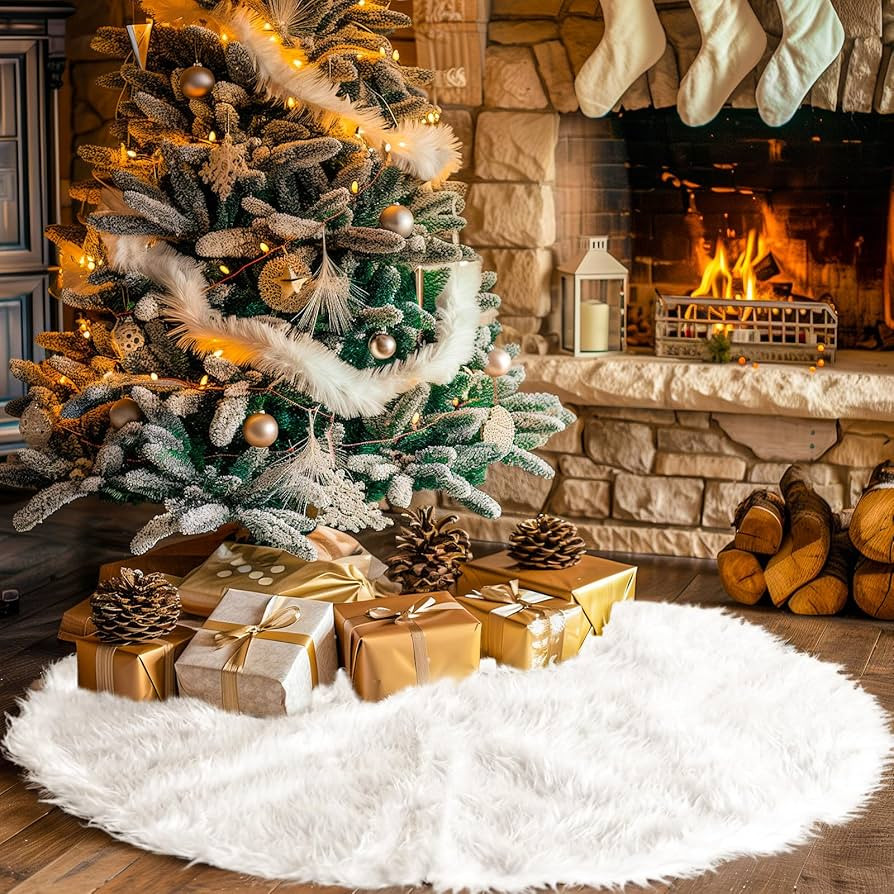 Weihnachtsbaum Decke Weißer 122cm, Tannenbaum Decke mit Teppich Rund für Frohe Weihnachten Part... | Amazon (DE)