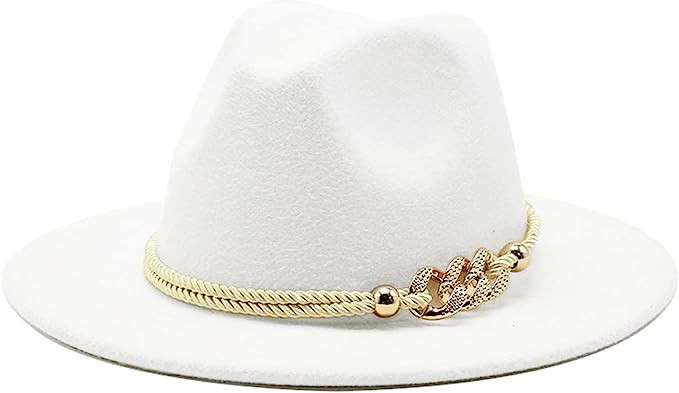 Gossifan Lady Fashion Wide Brim Felt Fedora Panama Hat with Ring Belt | Amazon (US)