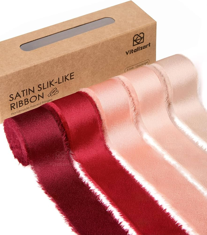 Vitalizart Silk Satin Ribbon 1 inch x 25 Yard Red & Pink Handmade Frayed Ribbons for Gift Wrappin... | Amazon (US)
