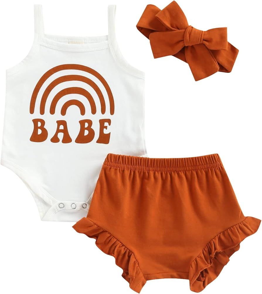 Newborn Infant Baby Girl 2 Piece Summer Outfits Tank Bodysuit Top + Ruffle Bloomer Shorts Set Clo... | Amazon (US)