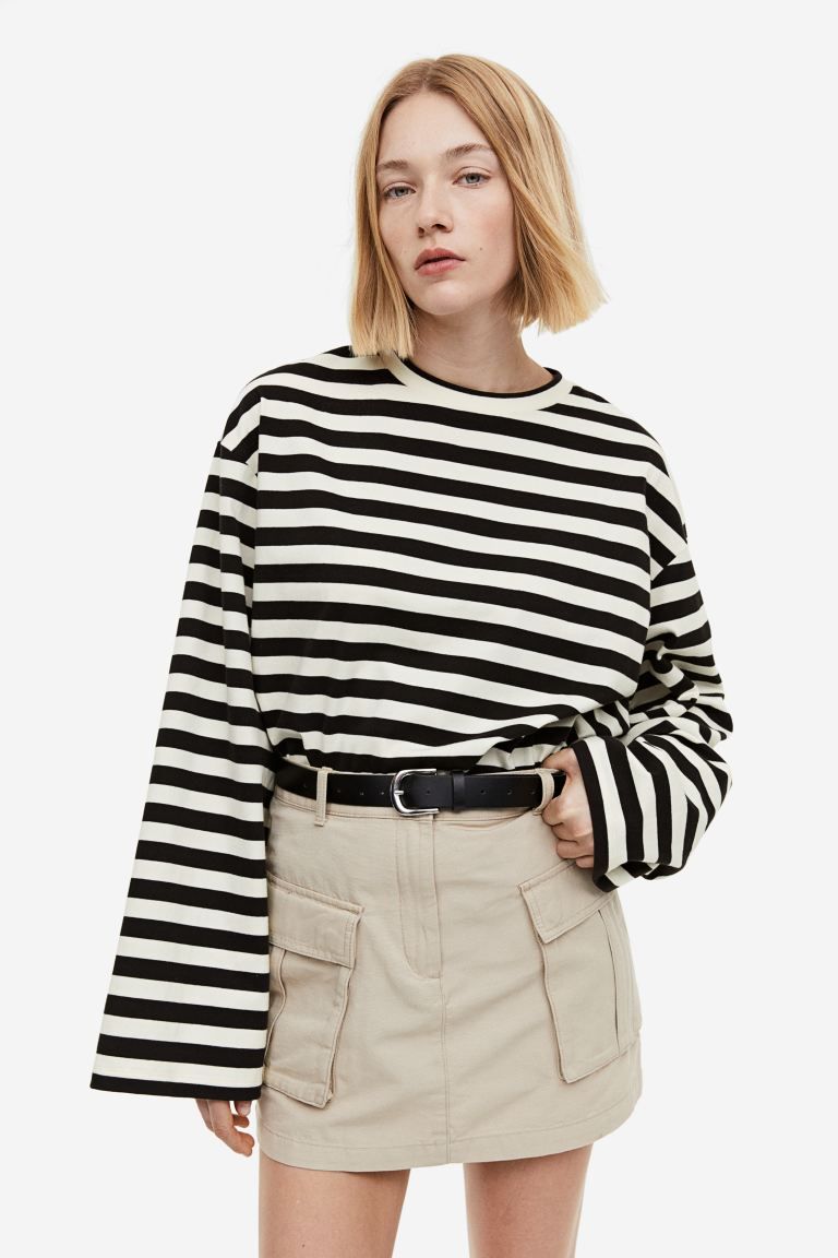 Oversized Cotton Top - Black/striped - Ladies | H&M US | H&M (US + CA)