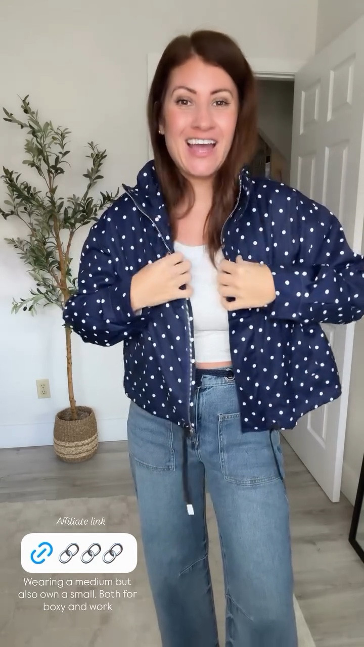 Still loving this polkadot, easy lightweight jacket from Amazon!  
Wearing a medium but also own a small. Both for boxy and work Affiliate link

#LTKHoliday #LTKGiftGuide