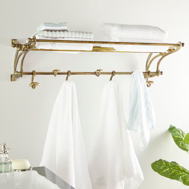 Grayson Lane Gold Vintage Inspired with Towel Hooks Floating Shelf 42.38-in L x 17.75-in D Decora... | Lowe's
