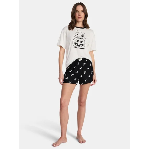 Peanuts Snoopy Women's and Women's Plus Pumpkin Tee and Shorts Sleep Set, 2-Piece, Sizes XS-2X | Walmart (US)
