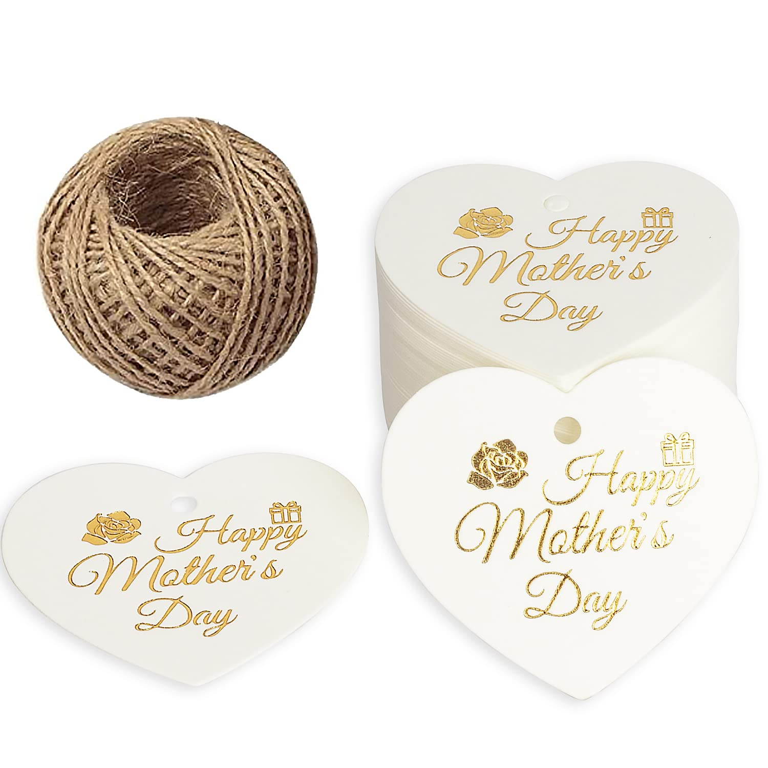 Gift Tags, 100pcs Mother's Day Gift Tags with Natural Jute Twine for Gift Bags and DIY Projec(Whi... | Amazon (US)