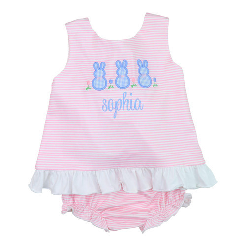 Pink Stripe Knit Applique Diaper Set  - Shipping Late March | Cecil and Lou