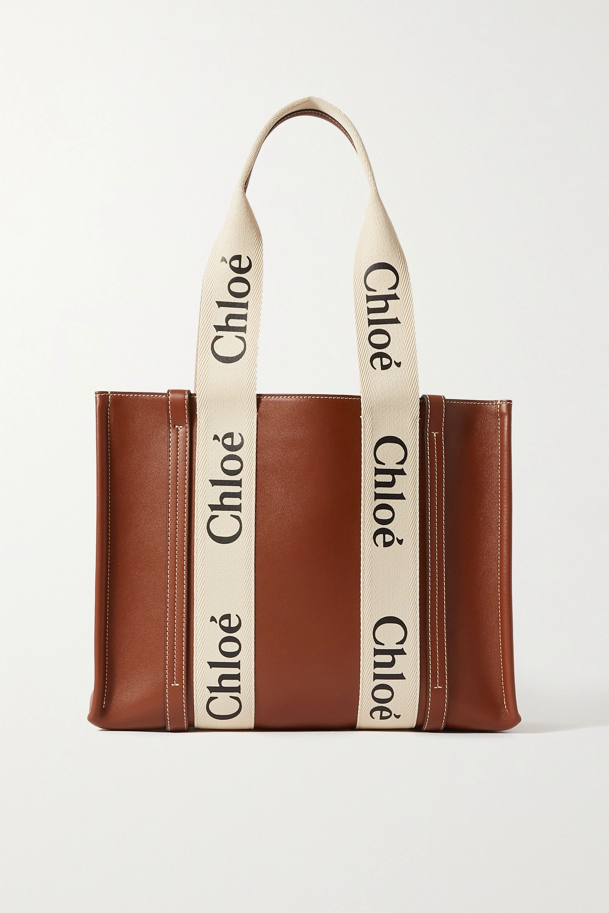 Brown Woody small cotton canvas-trimmed leather tote | Chloé | NET-A-PORTER | NET-A-PORTER (UK & EU)