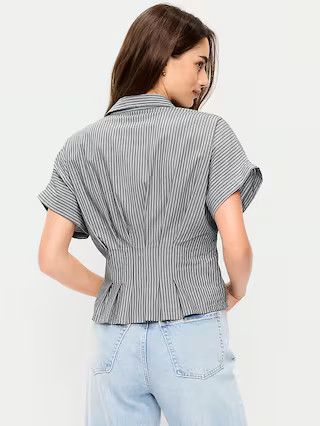 Slim Short-Sleeve Cinched-Waist Button-Down Shirt | Old Navy (US)
