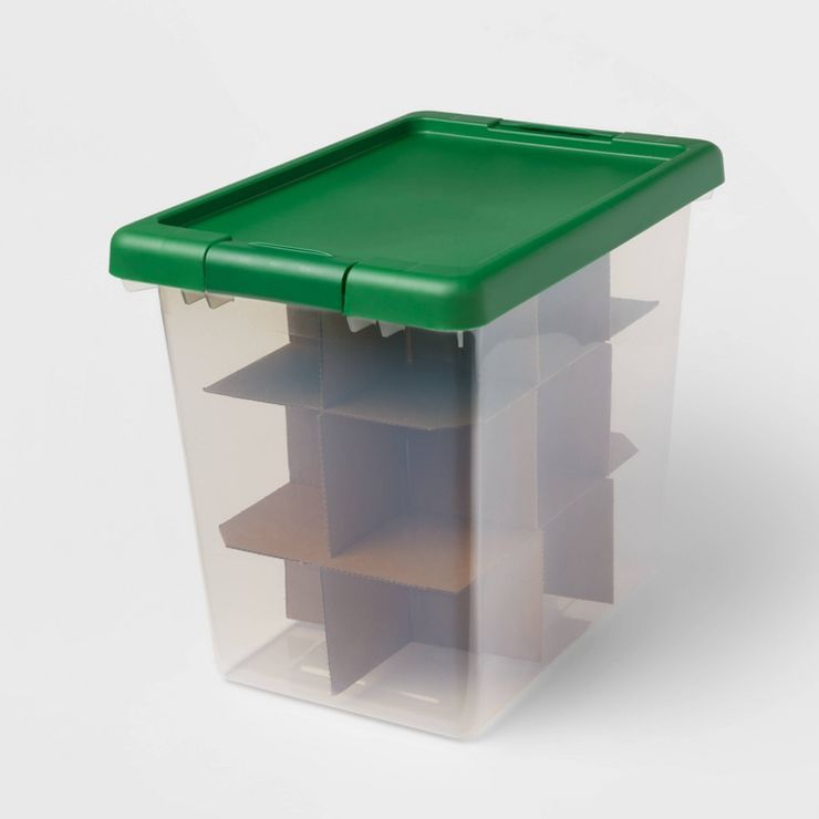 Medium Latching Clear Ornament Storage Box with Green Lid - Brightroom™ | Target