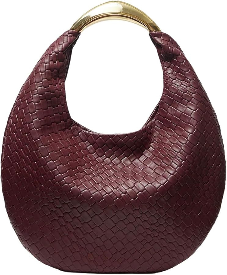 QWINEE Women's Woven Handbag Elegant Clutch Purse Metal Top Handle Cresent Evening Bag Retro PU L... | Amazon (US)