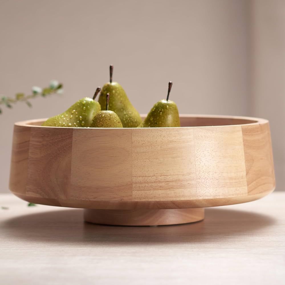 XL Natural Wood Fruit Bowl for Kitchen Counter, 14.2-inch Diameter Large Wooden Fruit Bowl, Decor... | Amazon (US)