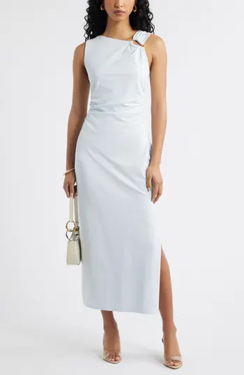 Open Edit Asymmetric Neck Midi Dress in Blue Breeze at Nordstrom Rack, Size Medium | Nordstrom Rack