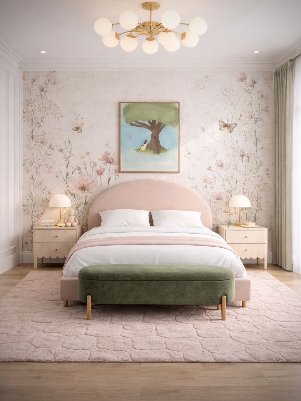 Most people design kids bedrooms backwards.

They start with a theme…and then 2 years later the child outgrows it and the entire room has to be redone.

So for this space I did the opposite.

I designed it like an adult bedroom first and a kids room second.

Soft upholstered bed, warm wood furniture, botanical, wallpaper, layered textures, and muted greens for balance. Then the personality comes from the things that are easy to change: books, toys, and artwork.

Now as she grows, the room grows too, without replacing all the furniture.

Kids spaces don’t have to be loud to feel magical.
Sometimes calm is actually what makes them feel special. 🤍

Everything in this room is linked on my LTK.  #kidsroomdesign #toddlerroomideas #girlsbedroomdecor #interiordesign #modernkidsroom