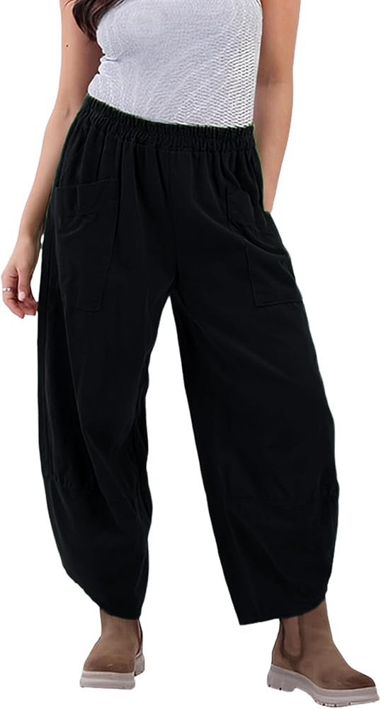 Gozoloma Womens Lightweight Corduroy Wide Leg Barrel Pants Casual Baggy Elastic Waisted Palazzo P... | Amazon (US)