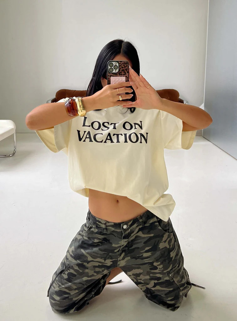 Lost On Vacation Oversized Tee Yellow | Princess Polly US