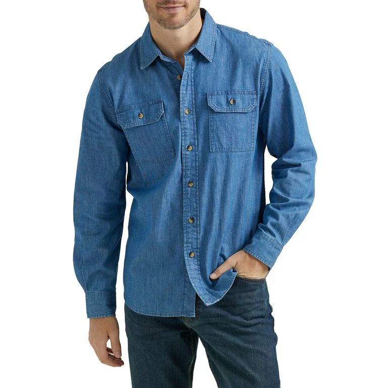 Wrangler® Men's and Big Men's Relaxed Fit Long Sleeve Woven Shirt, Sizes S-5XL | Walmart (US)