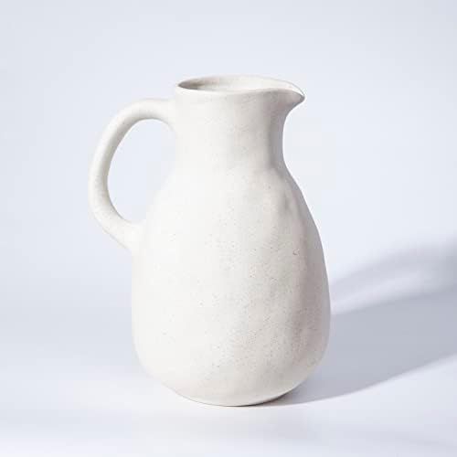Amazon.com: Neutral White Ceramic Vase for Wabi Sabi Home Décor, Medium Hand Made Jug for Rustic... | Amazon (US)