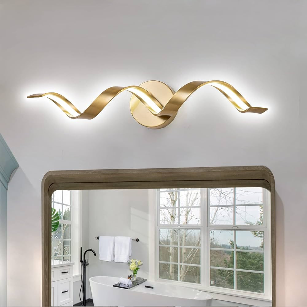 HUOKU Dimmable Modern LED Bathroom Vanity Lights 24 inch, 12W Spiral Design Gold Wall Light Fixtu... | Amazon (US)