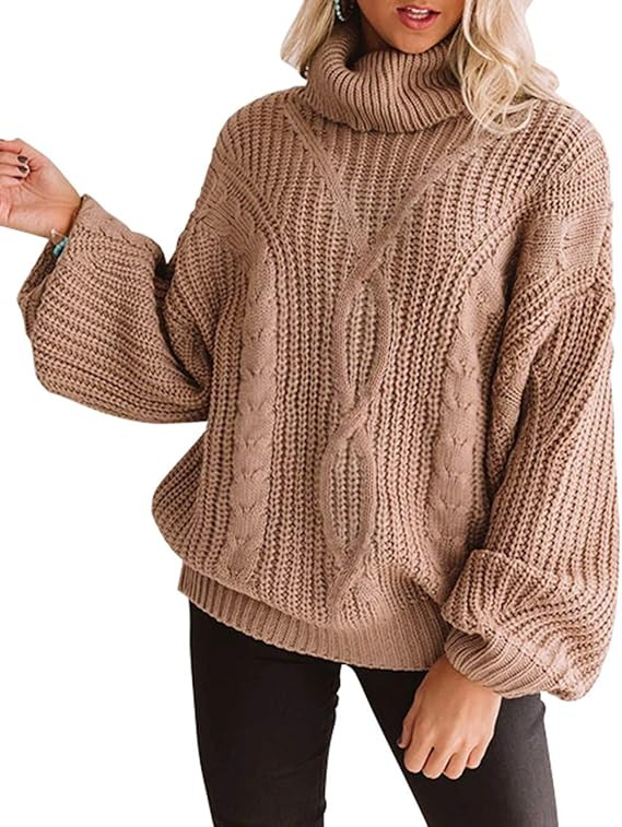 ZESICA Women's Long Sleeve Turtleneck Chunky Knit Loose Oversized Sweater Pullover Jumper Tops | Amazon (US)