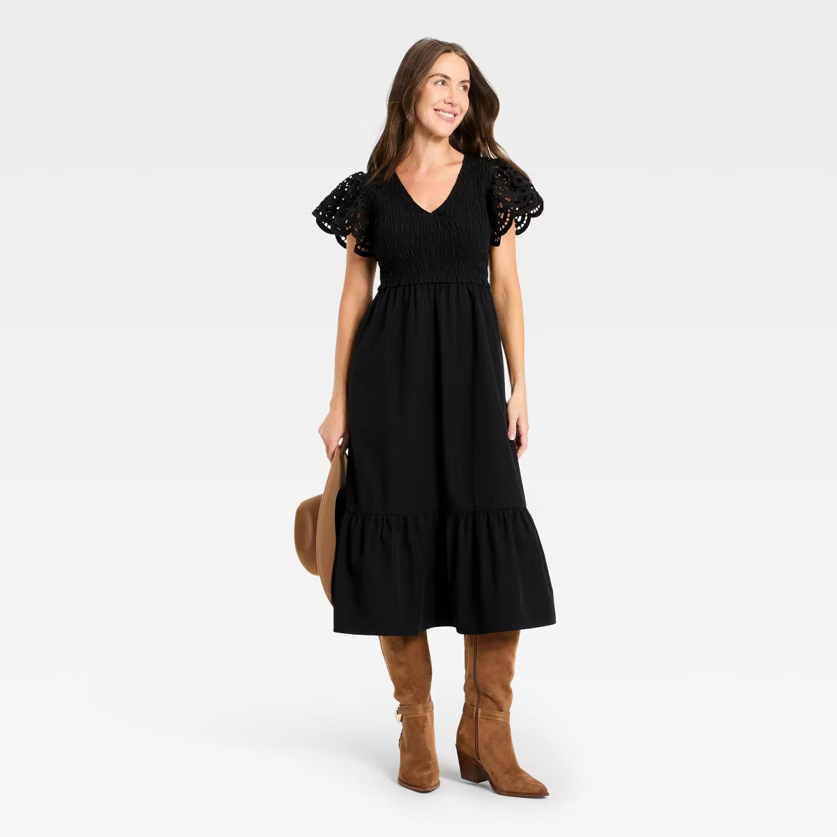 Women's Flutter Short Sleeve Smocked Midi A-Line Dress - Universal Thread™ | Target