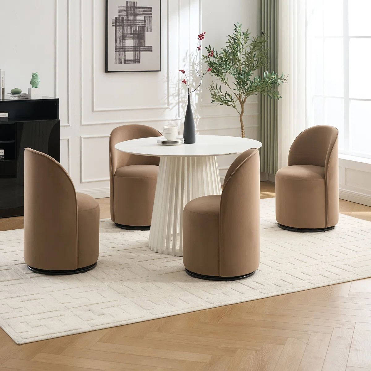 Upholstered Kitchen & Dining Room Barrel Chair, 360 Degree Swivel Brown Armless Accent Chair, Set... | Wayfair North America