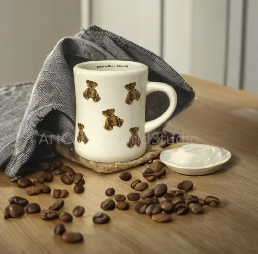 1pc Ceramic Cute Bear Coffee Mug/Beige Milk Tea Water Cup/Retro Style Latte Cappuccino Cup/Cerami... | Etsy (US)