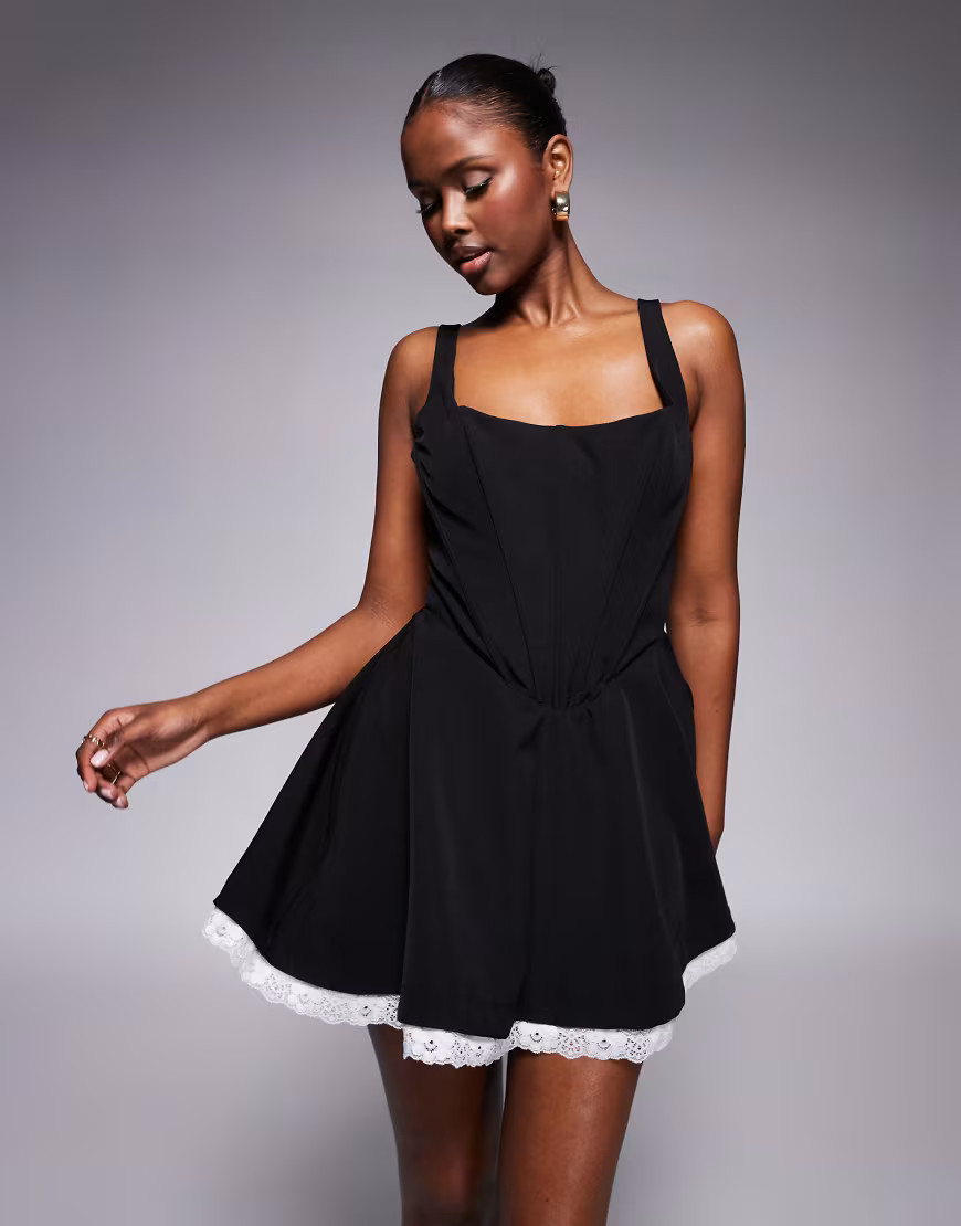 Jaded Rose square neck lace corset mini dress in black | ASOS (Global)