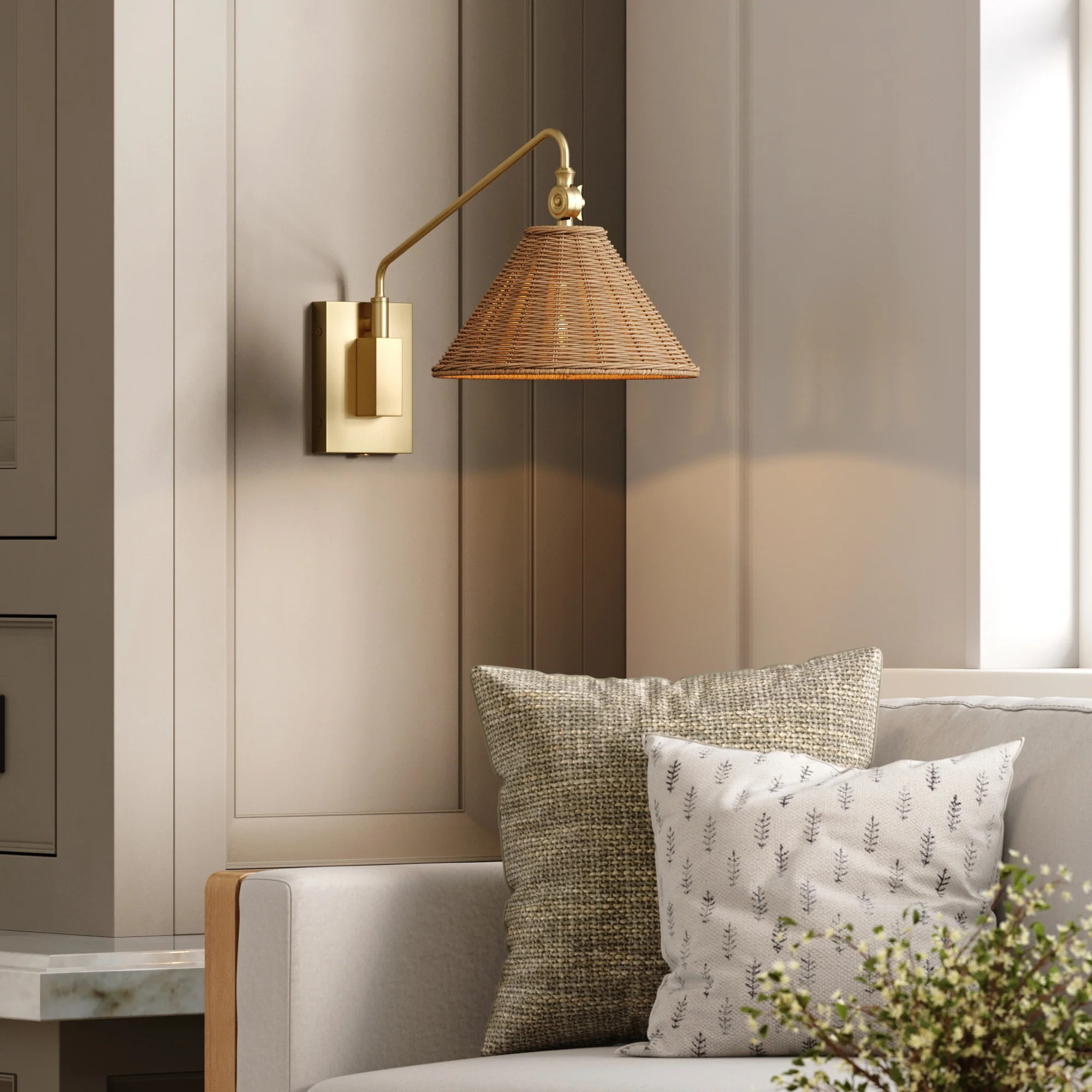 Rattan Shade Adjustable Plug-In Wall Light | Nathan James