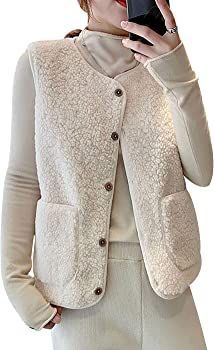 Fleece Gilet Women Body Warmer Sleeveless Jacket for Women Ladies Fluffy Collarless Fleece Gilet Wai | Amazon (UK)
