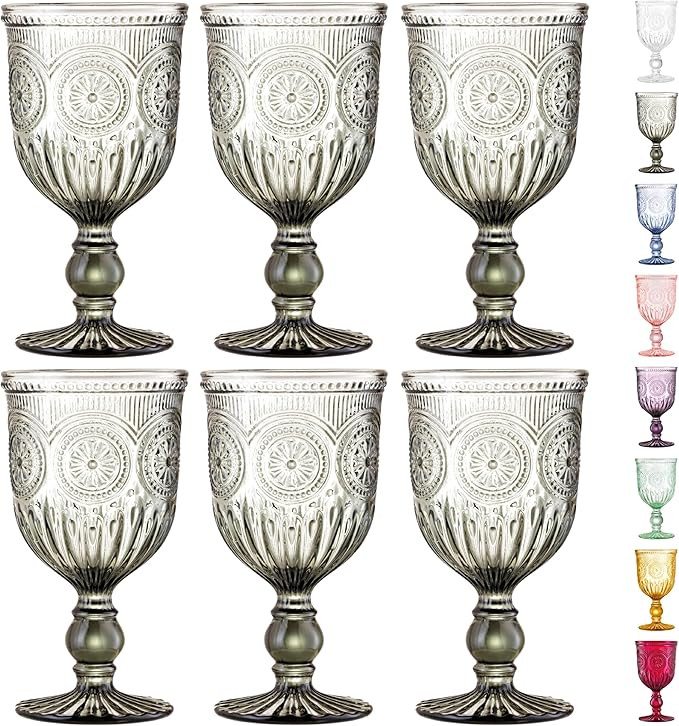 Yungala Black Wine Glasses set of 6 smoke glass goblets, black glassware made from dishwasher fri... | Amazon (US)