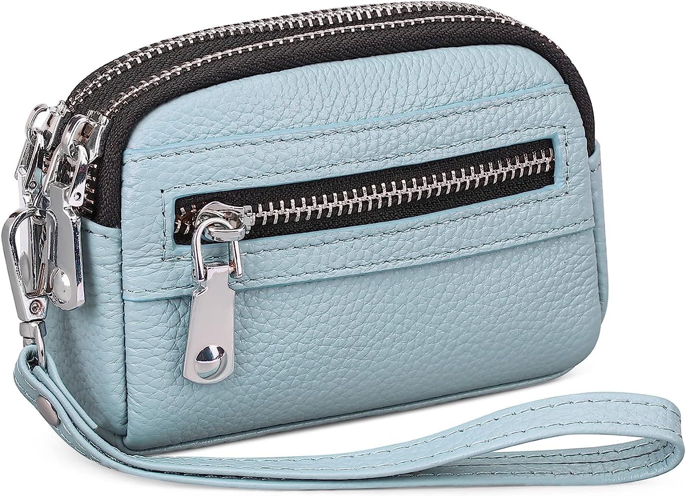 SENDEFN Coin Purse for Women Leather Wristlet Double Zip Around Small Change Pouch | Amazon (US)